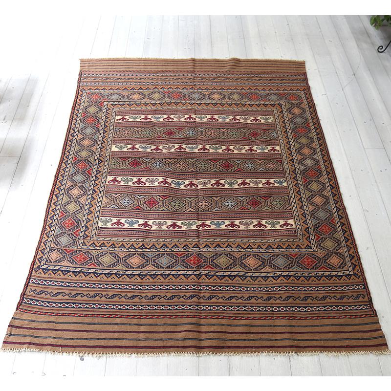 シルジャンキリム　スザンニ織り 203x140cm 細かな織りの幾何学モチーフ | ブランド登録なし