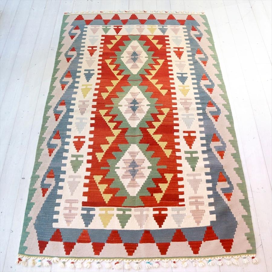 トルコの手織りキリム　セッヂャーデ 201x116cm イーブルアイのモチーフ | ブランド登録なし