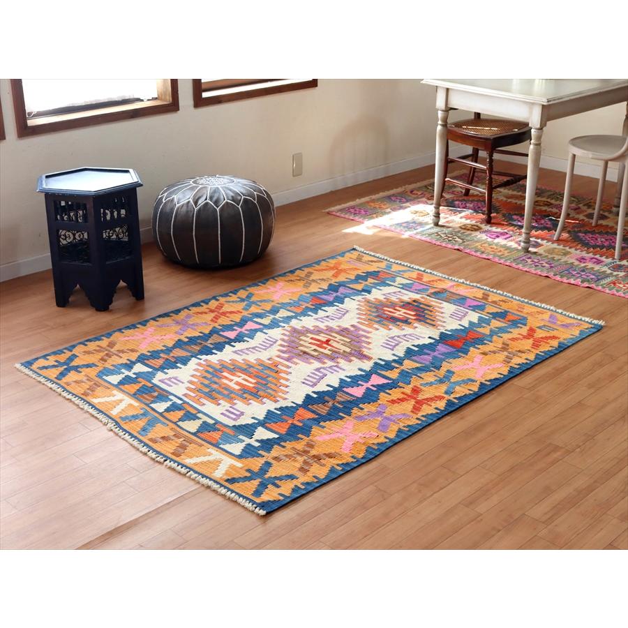 色にこだわるワンランク上のカイセリキリム 175x127cm ブルー&オレンジ | ブランド登録なし | 01