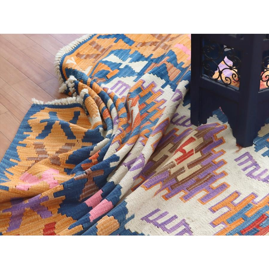 色にこだわるワンランク上のカイセリキリム 175x127cm ブルー&オレンジ | ブランド登録なし | 05