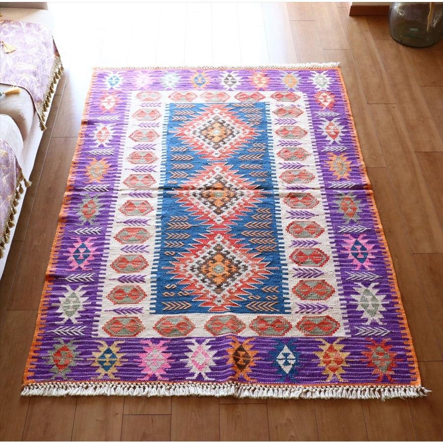 手織りキリム トルコ　カイセリ産 170x124cm 明るいパステルカラー　麦の穂のボーダー | ブランド登録なし