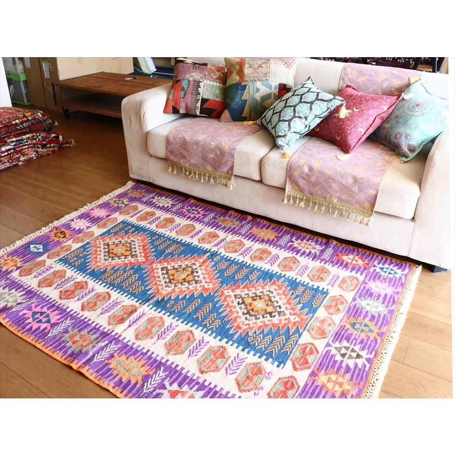 手織りキリム トルコ　カイセリ産 170x124cm 明るいパステルカラー　麦の穂のボーダー | ブランド登録なし | 03