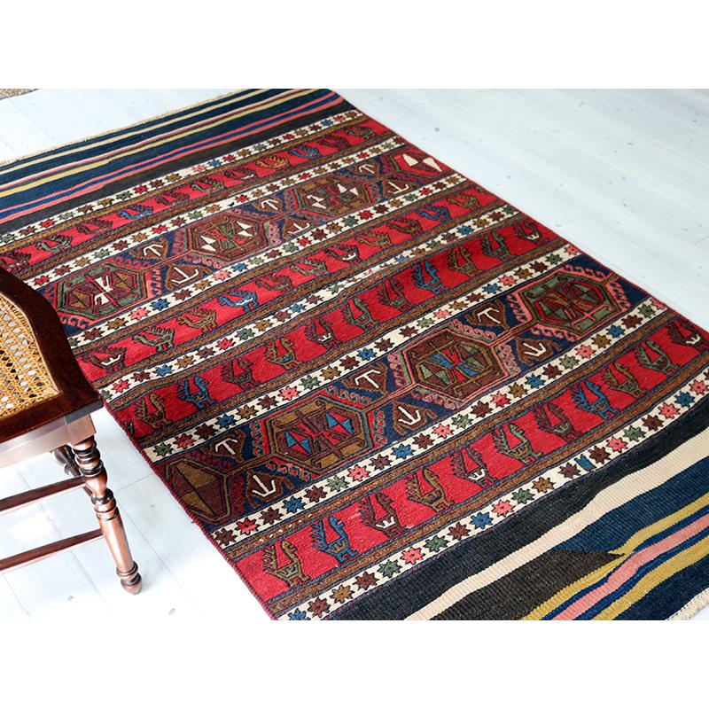 オールドキリム シャーサバン 195x113cm マフラッシュを開いた装飾的なキリム/ピーコックの行列 スマック織り | ブランド登録なし | 03