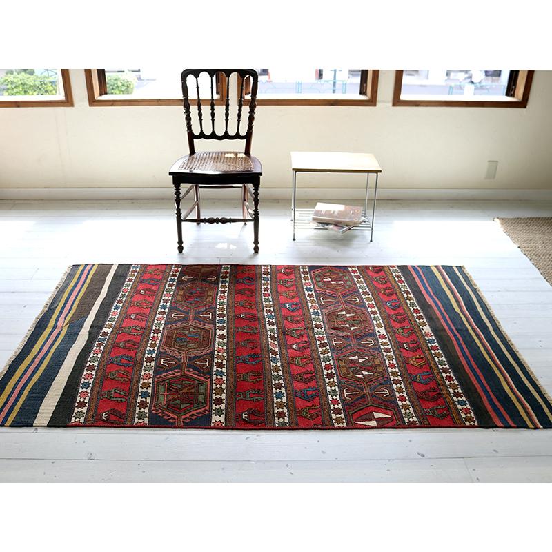 オールドキリム シャーサバン 195x113cm マフラッシュを開いた装飾的なキリム/ピーコックの行列 スマック織り | ブランド登録なし | 07