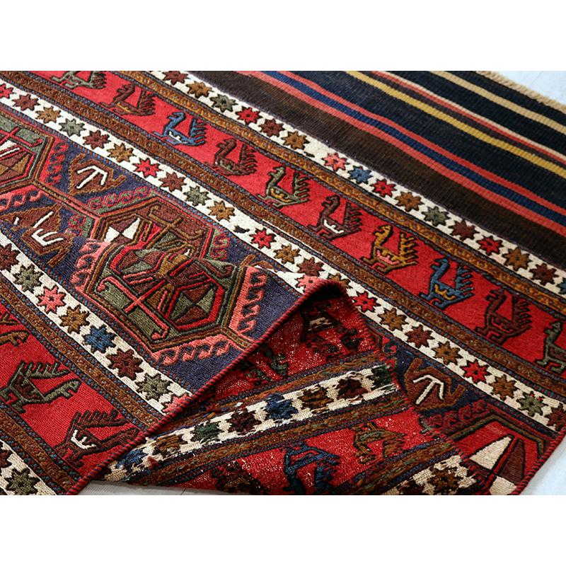 オールドキリム シャーサバン 195x113cm マフラッシュを開いた装飾的なキリム/ピーコックの行列 スマック織り | ブランド登録なし | 08