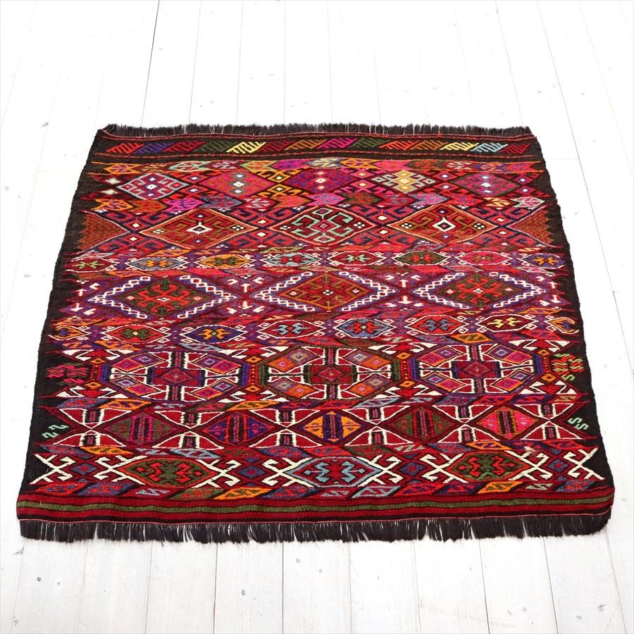 オールドキリム ムート  95x107cm チュアルを開いたカラフルジジム | ブランド登録なし