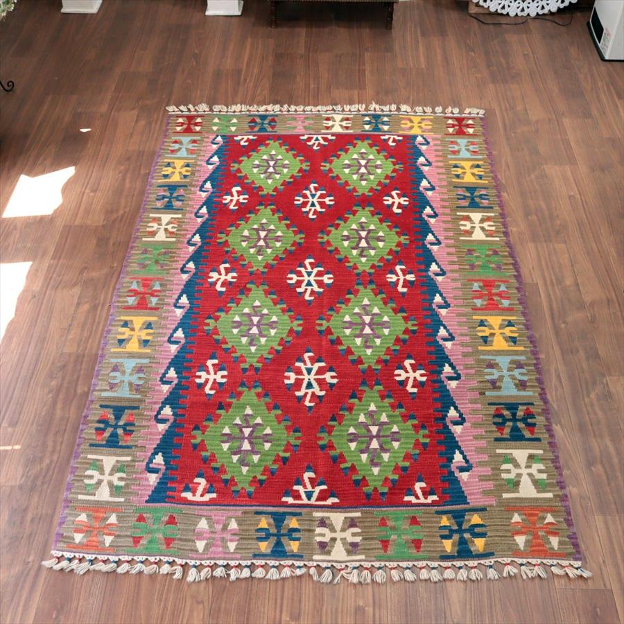 トルコの手織りキリム カイセリ 235x148cm ドラゴンのモチーフ レッド＆ブラウン | 