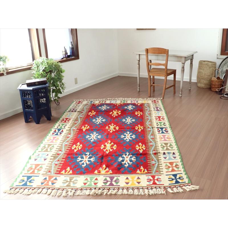 カイセリキリム 大型 トルコ手織りキリム 235x147cm レッド トライバル