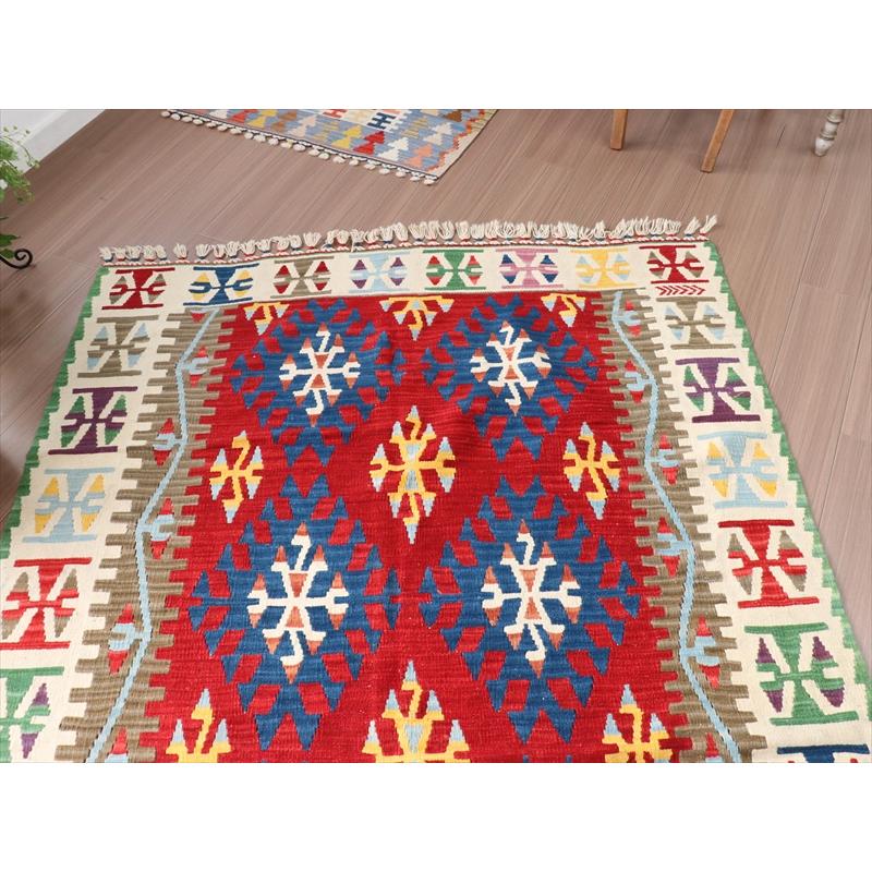 カイセリキリム 大型 トルコ手織りキリム 235x147cm レッド トライバル