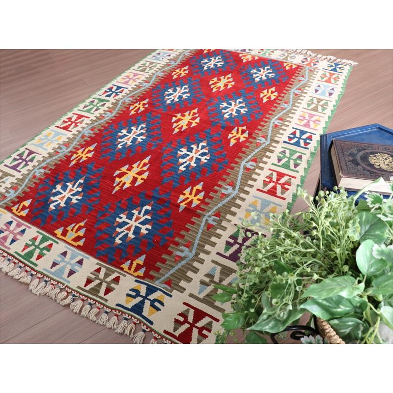 カイセリキリム 大型 トルコ手織りキリム 235x147cm レッド トライバル