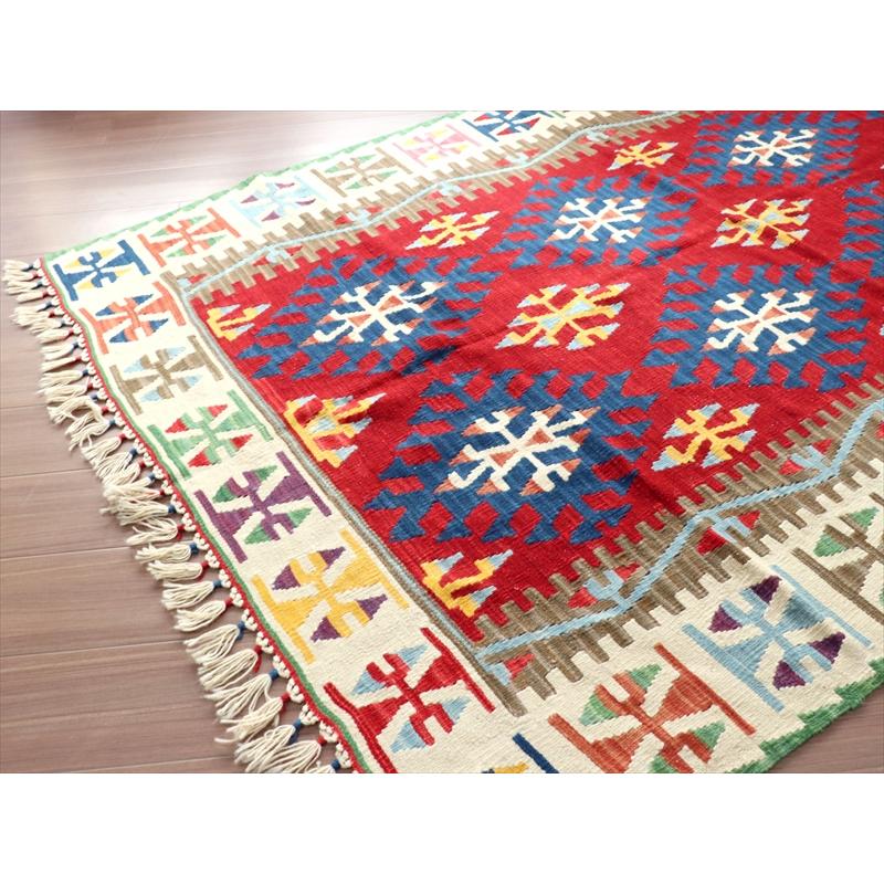 カイセリキリム 大型 トルコ手織りキリム 235x147cm レッド トライバル