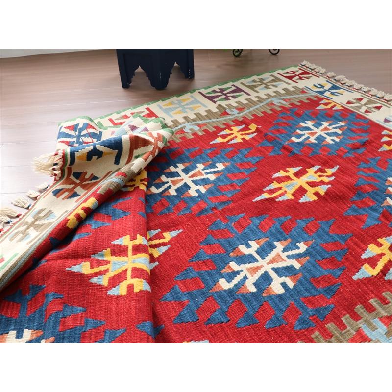 カイセリキリム 大型 トルコ手織りキリム 235x147cm レッド トライバル