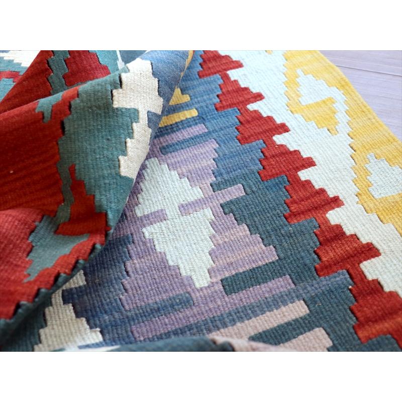 トルコ 手織りラグ カイセリキリム 242x147cm 幾何学柄 3つのドラゴン