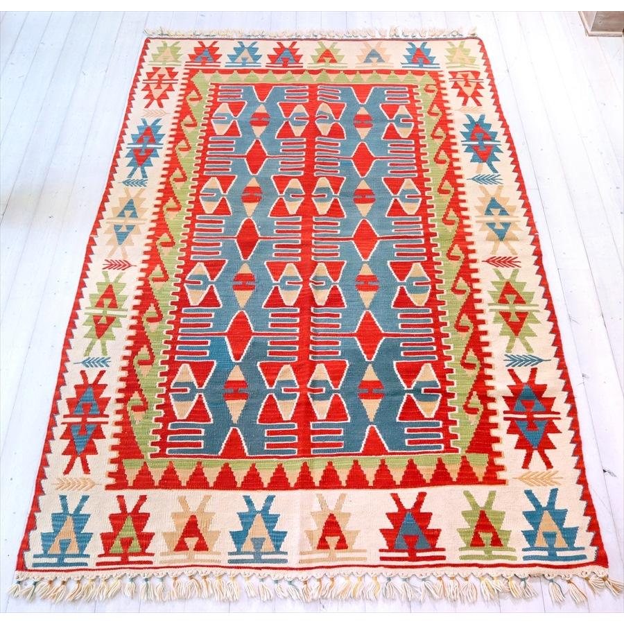 トルコの手織りキリム　カリヨラ 233x152cm 翼を広げた鳥のモチーフ | ブランド登録なし