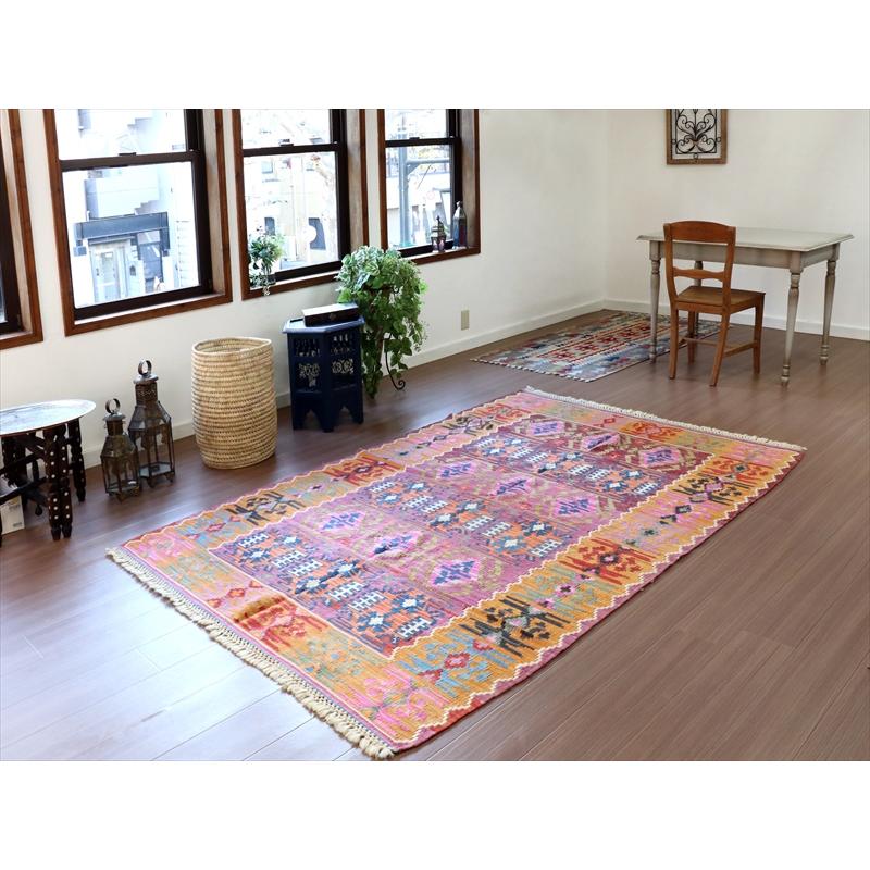 手織りキリム トルコ カイセリ産 221x153cm リビングサイズ ローズ