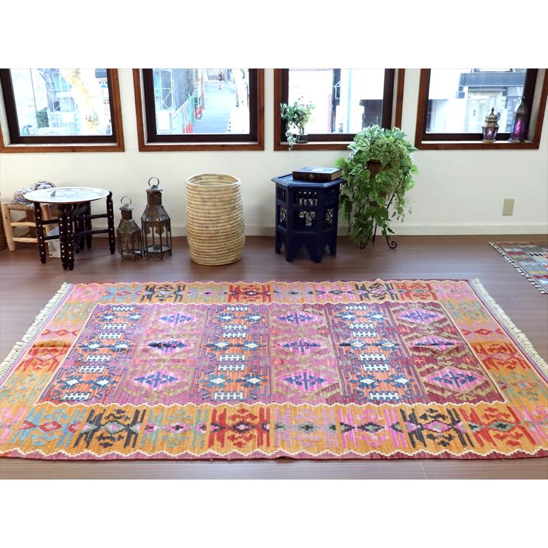 手織りキリム トルコ カイセリ産 221x153cm リビングサイズ ローズ