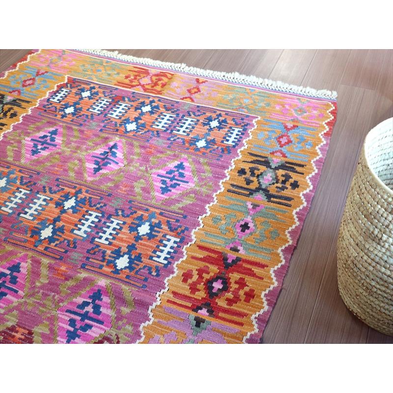 手織りキリム トルコ カイセリ産 221x153cm リビングサイズ ローズ