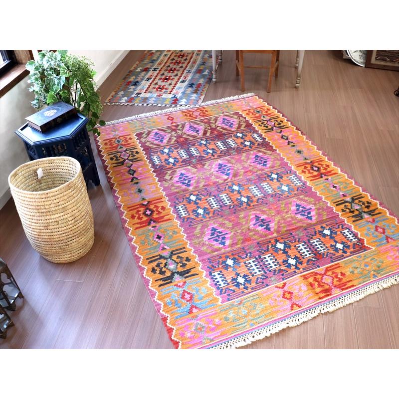 手織りキリム トルコ カイセリ産 221x153cm リビングサイズ ローズ