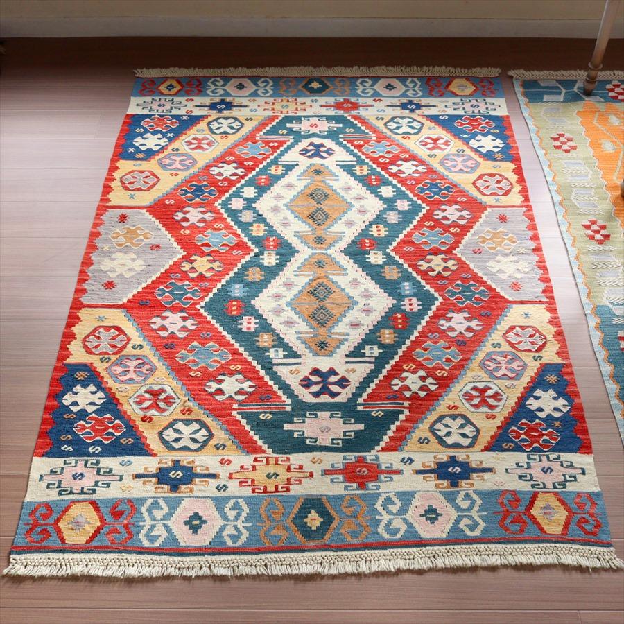 細かな織りの手織りキリム コンヤ 177x125cm ２つのダイヤと狼の口 | ブランド登録なし