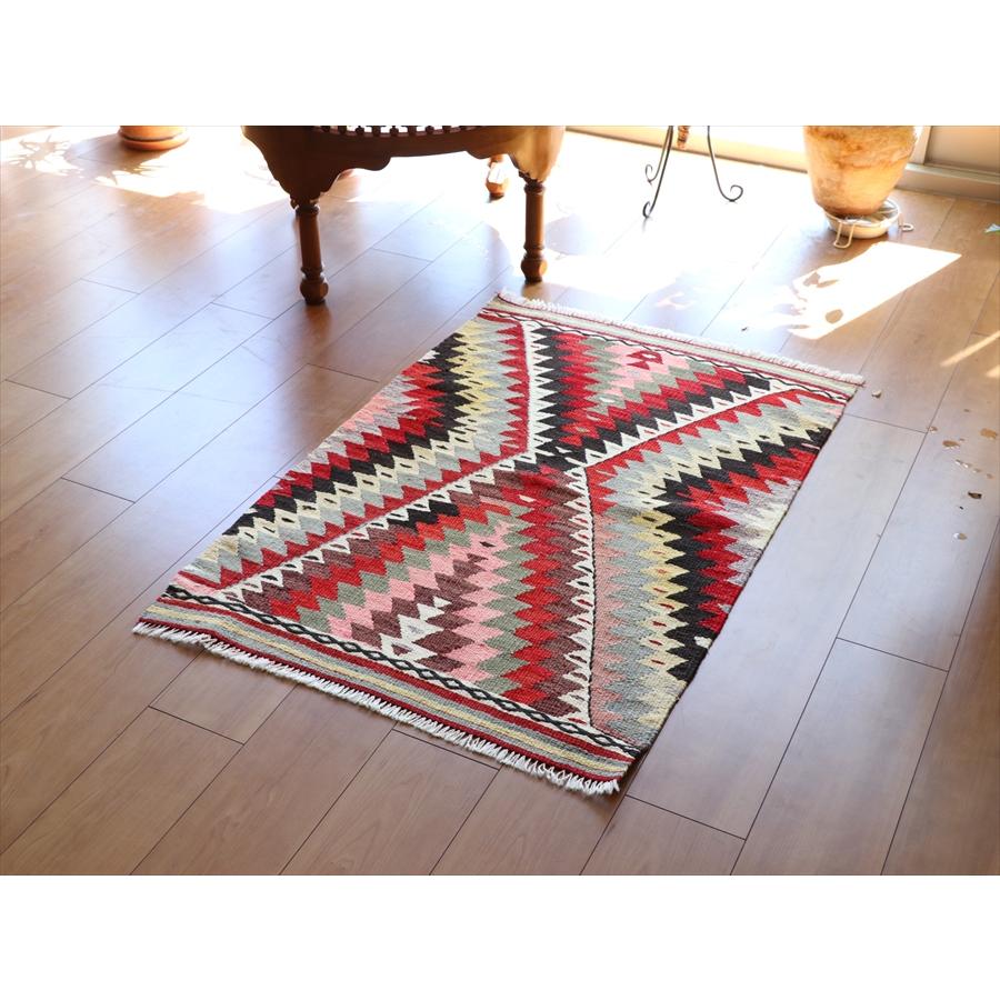 オールドキリム アンタルヤ 100x71cm ジグザグ レッド＆ピンク