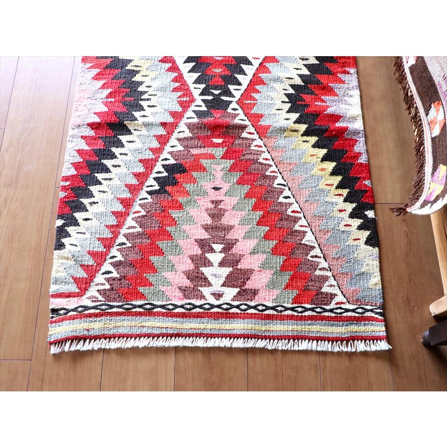 オールドキリム アンタルヤ 100x71cm ジグザグ レッド＆ピンク