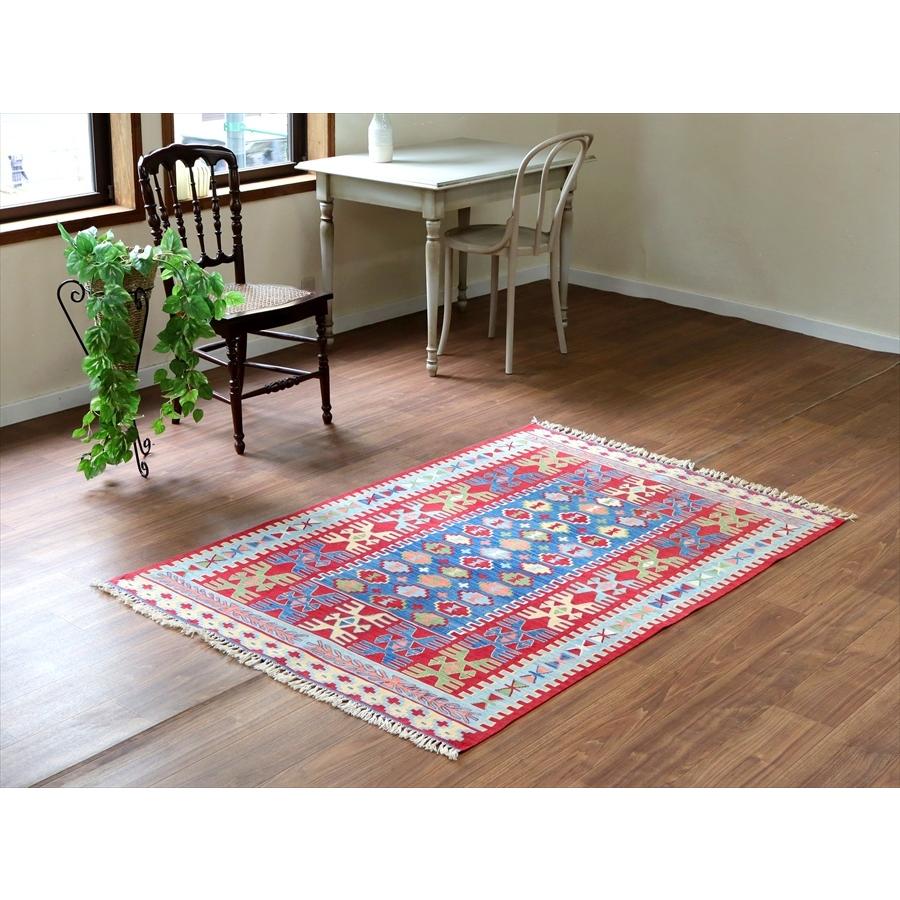 トルコ手織りキリム コンヤ　草木染 175x116cm ベレケットと翼を広げた鳥のモチーフ　ブルー＆レッド | ブランド登録なし | 01