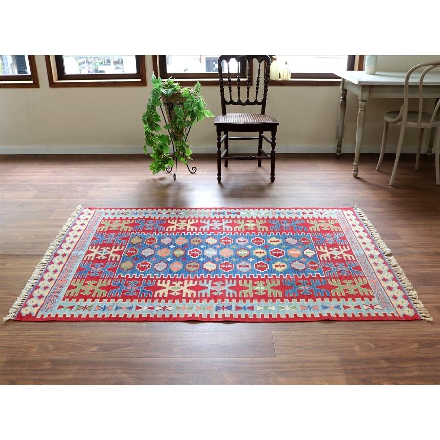トルコ手織りキリム コンヤ　草木染 175x116cm ベレケットと翼を広げた鳥のモチーフ　ブルー＆レッド | ブランド登録なし | 02