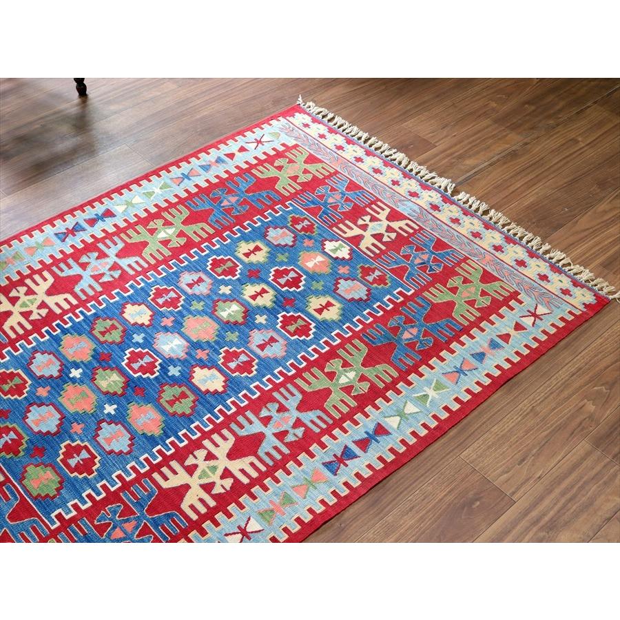 トルコ手織りキリム コンヤ　草木染 175x116cm ベレケットと翼を広げた鳥のモチーフ　ブルー＆レッド | ブランド登録なし | 03