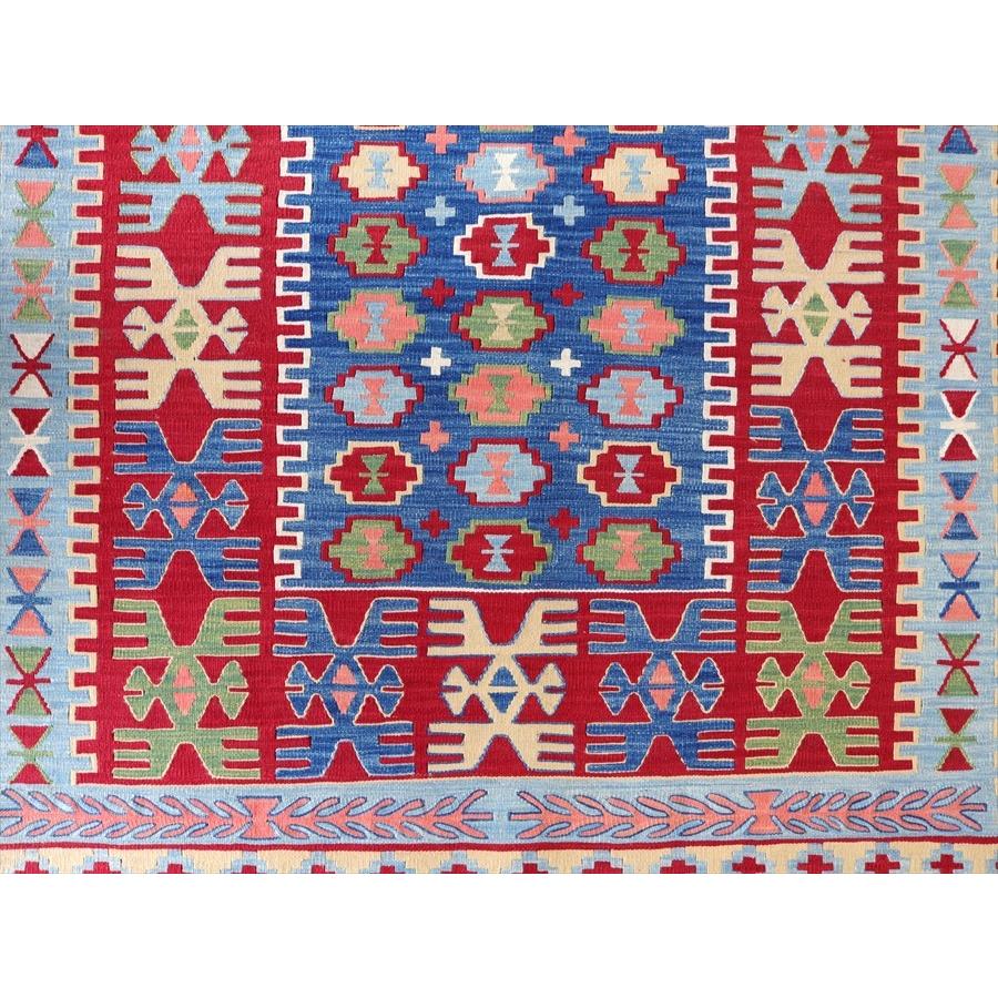 トルコ手織りキリム コンヤ　草木染 175x116cm ベレケットと翼を広げた鳥のモチーフ　ブルー＆レッド | ブランド登録なし | 04