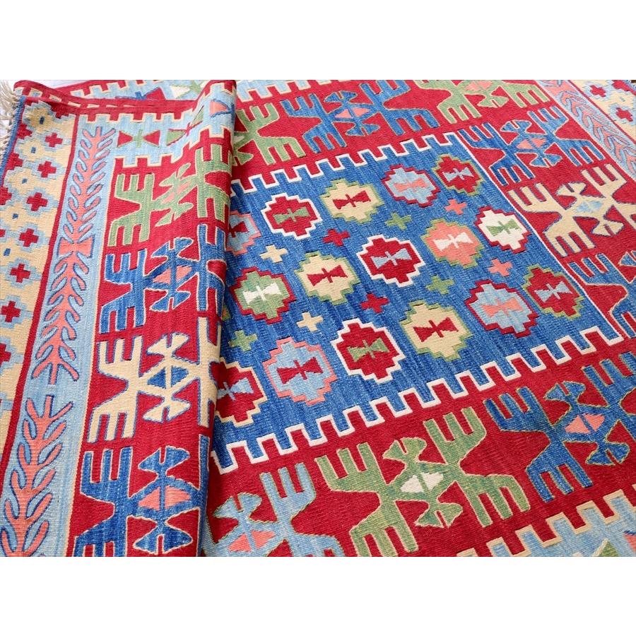トルコ手織りキリム コンヤ　草木染 175x116cm ベレケットと翼を広げた鳥のモチーフ　ブルー＆レッド | ブランド登録なし | 05