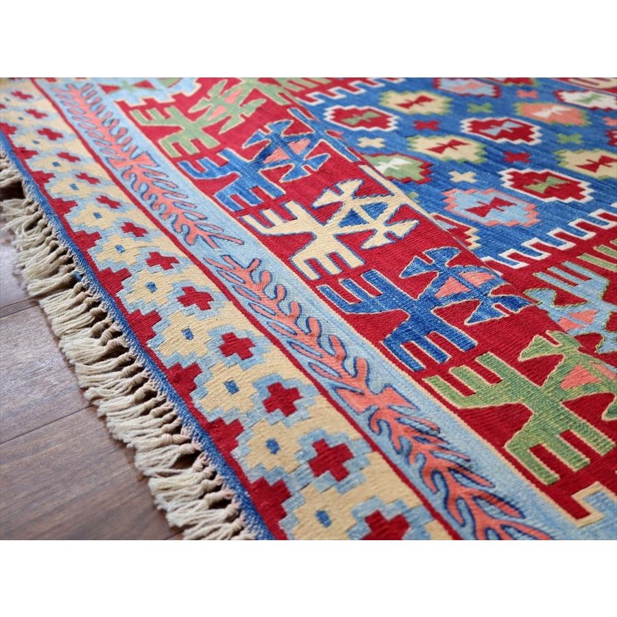 トルコ手織りキリム コンヤ　草木染 175x116cm ベレケットと翼を広げた鳥のモチーフ　ブルー＆レッド | ブランド登録なし | 06