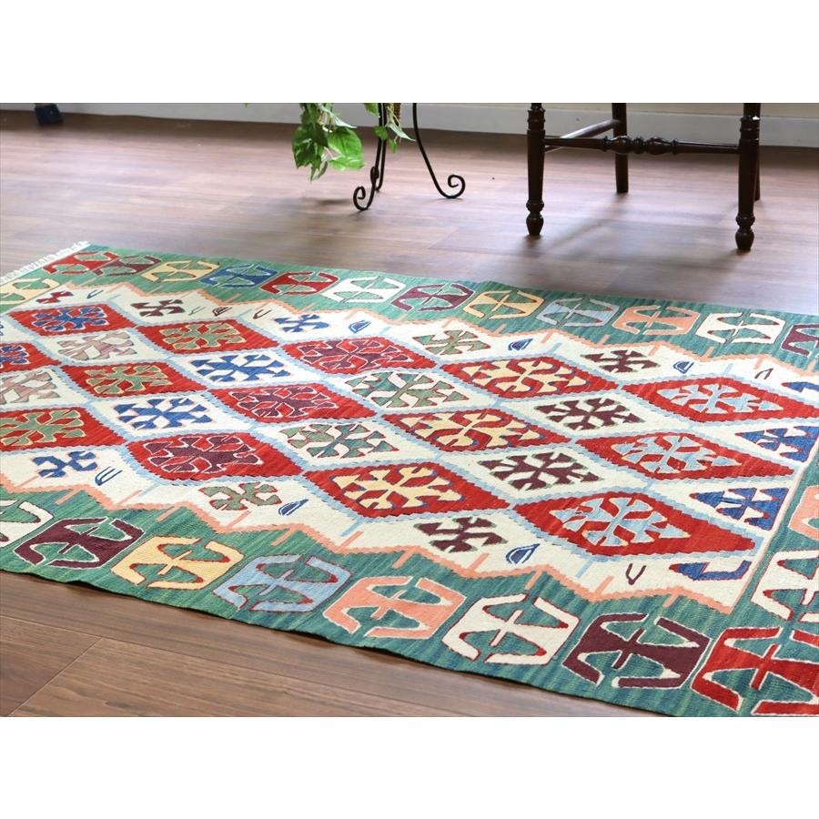 トルコ手織りキリム コンヤ 163x114cm 連なるひし形 レッド＆グリーン | ブランド登録なし | 02
