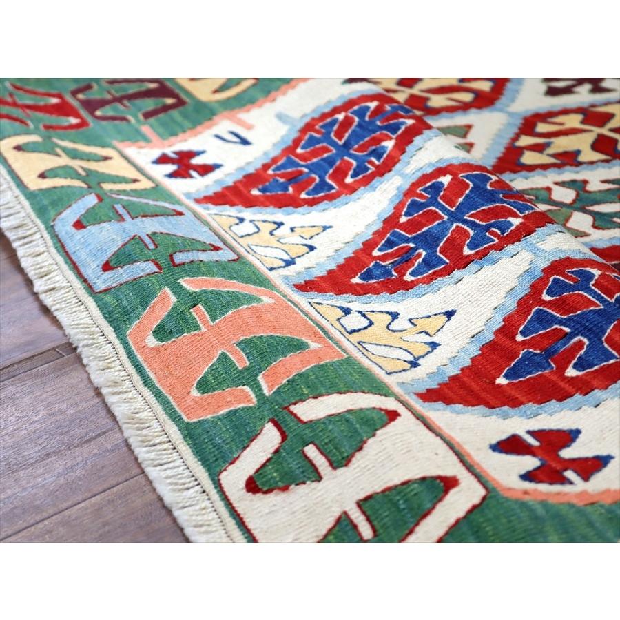 トルコ手織りキリム コンヤ 163x114cm 連なるひし形 レッド＆グリーン | ブランド登録なし | 04