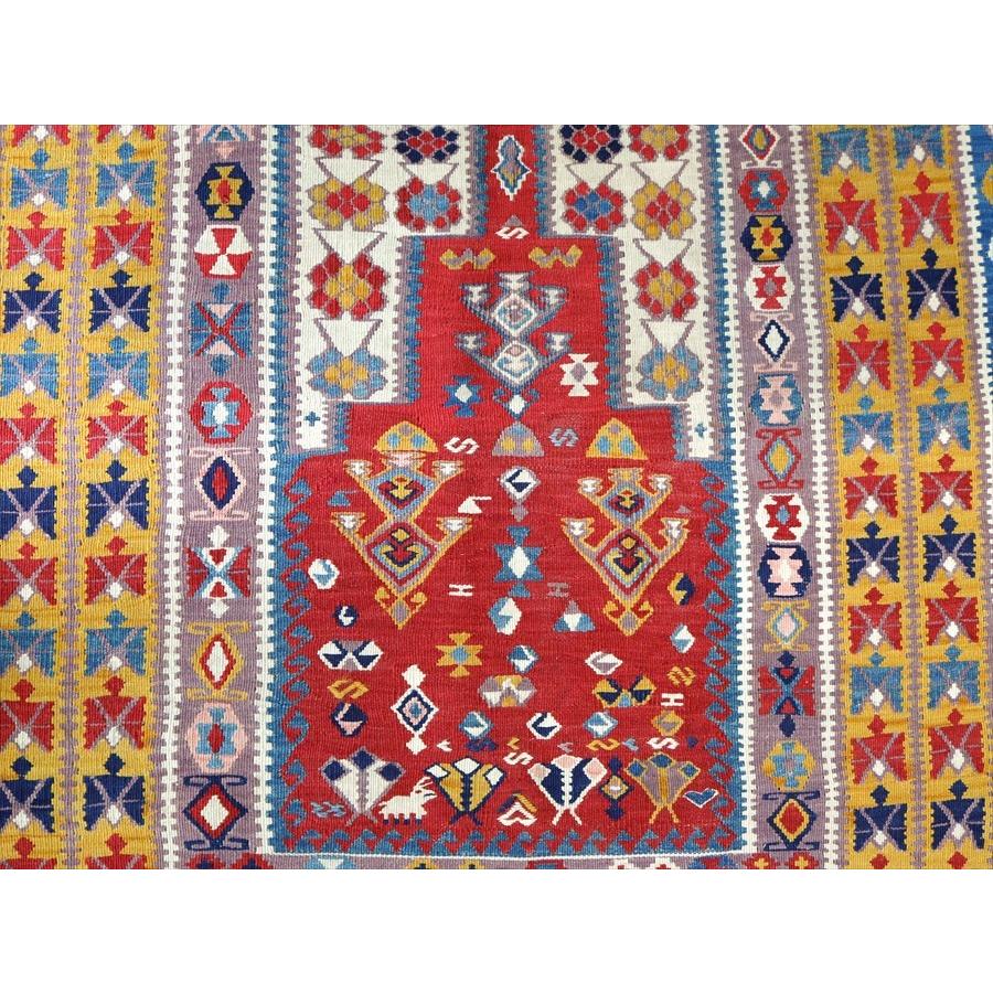 トルコ手織りキリム コンヤ　草木染 156x135cm 階段状の赤いミフラープ | ブランド登録なし | 03