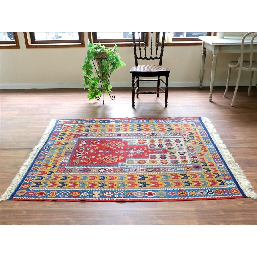 トルコ手織りキリム コンヤ　草木染 156x135cm 階段状の赤いミフラープ | ブランド登録なし | 04