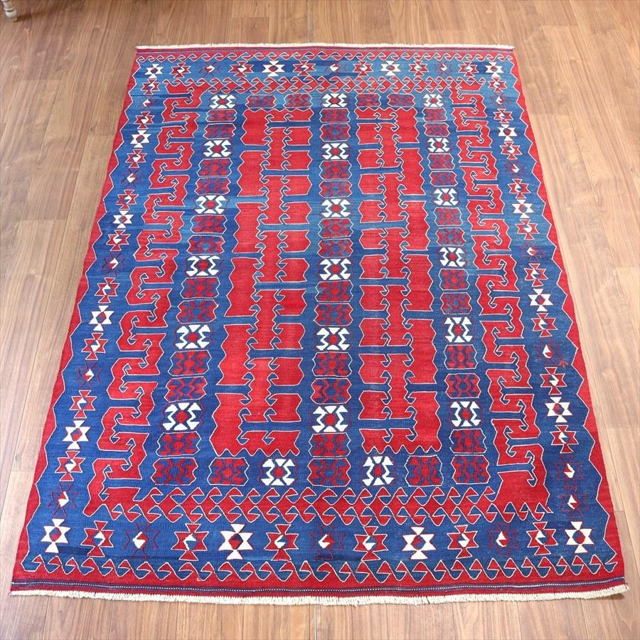 トルコ手織りキリム ユンジュ　草木染 206x144cm ブルー＆レッド | ブランド登録なし