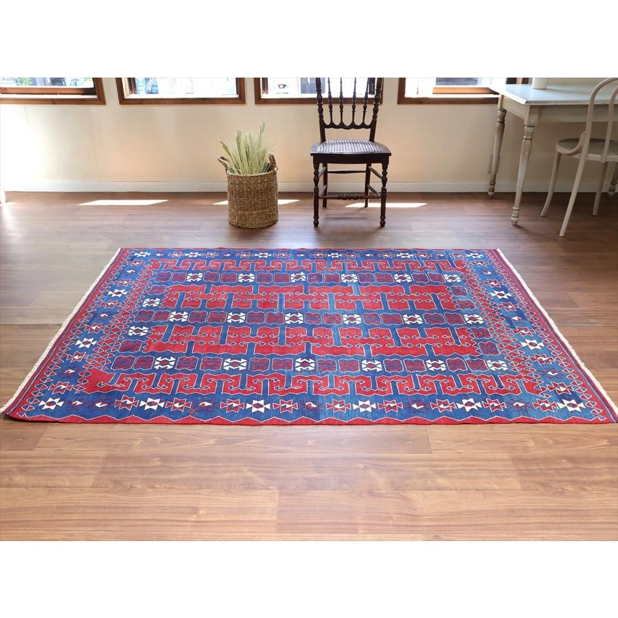 トルコ手織りキリム ユンジュ　草木染 206x144cm ブルー＆レッド | ブランド登録なし | 01