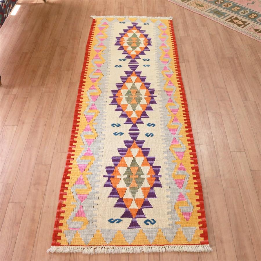 手織りキリムラグ ウール100% トルコ カイセリ産 184x62cm 細長
