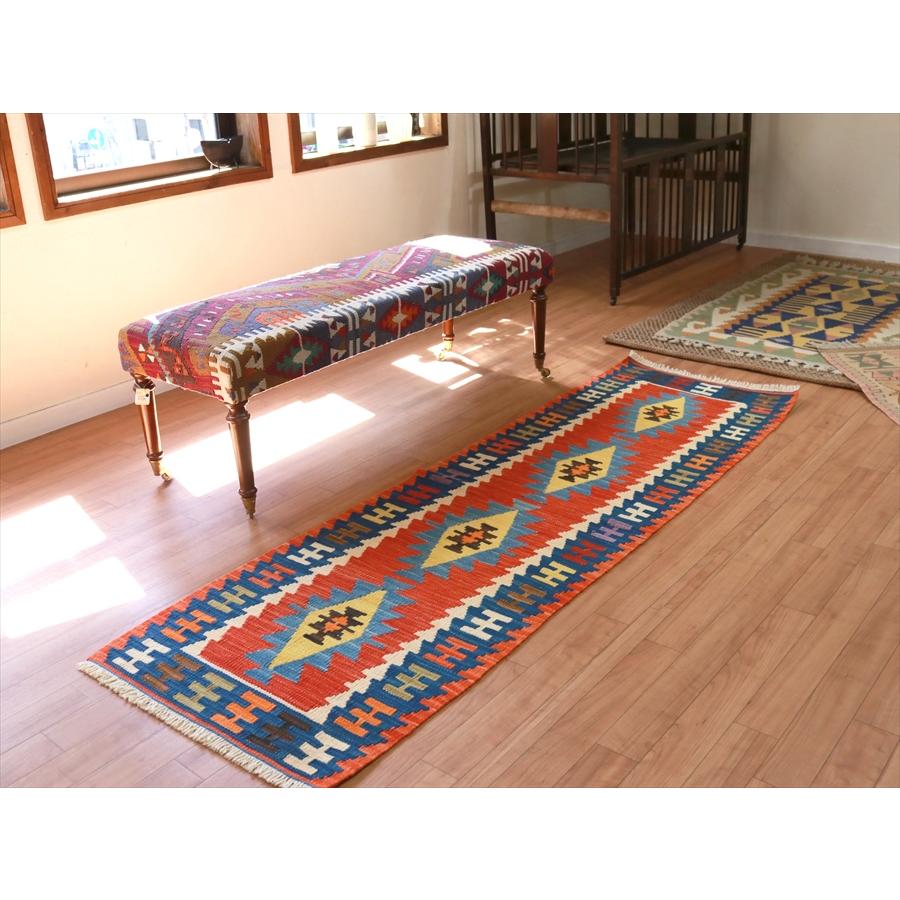 手織りキリムラグ ウール100% トルコ カイセリ産 193x60cm 細長