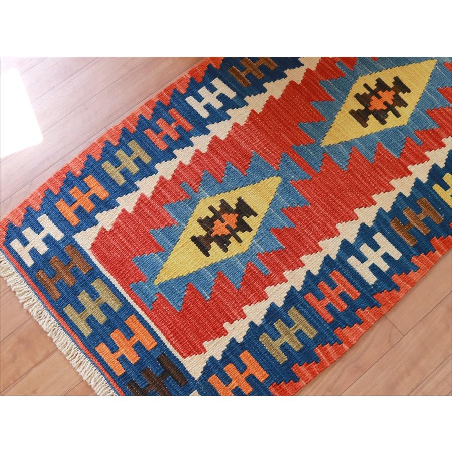 手織りキリムラグ ウール100% トルコ カイセリ産 193x60cm 細長