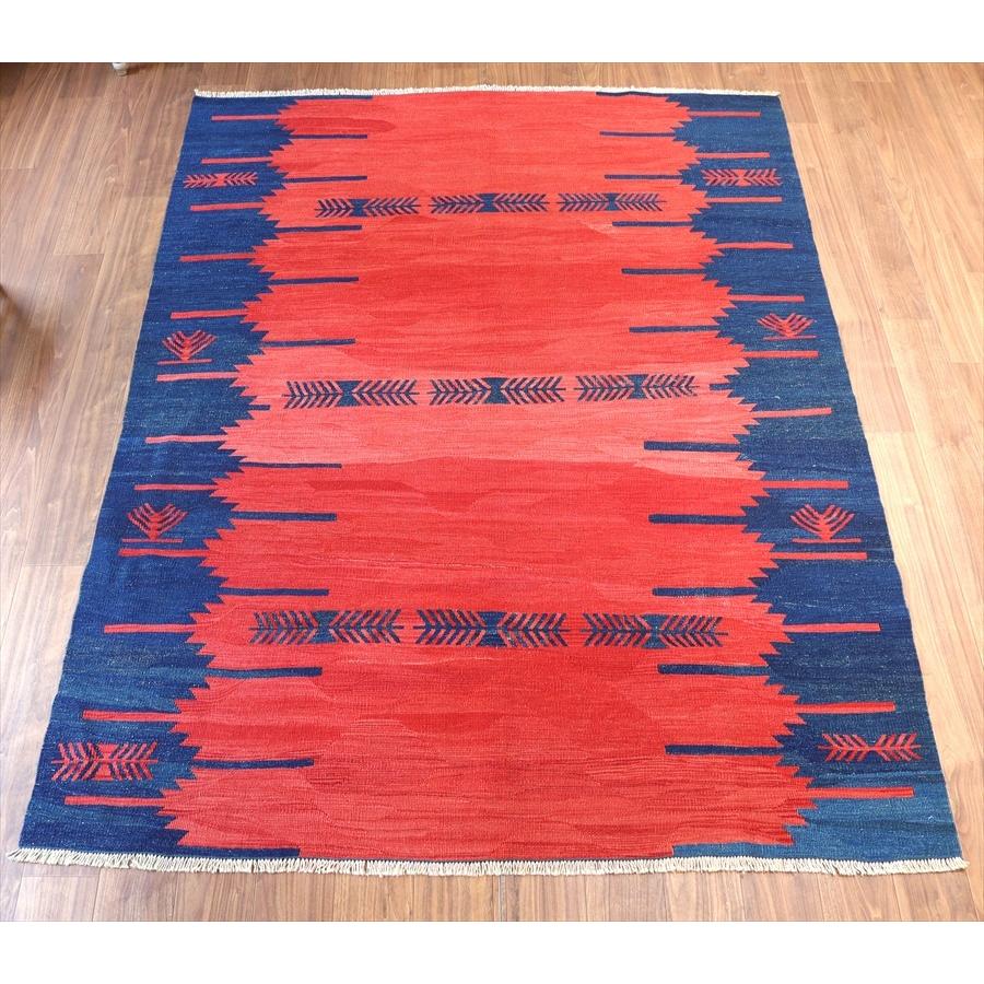 トルコの手織りキリム コンヤ　草木染 241x185cm ネイビー＆レッド | ブランド登録なし