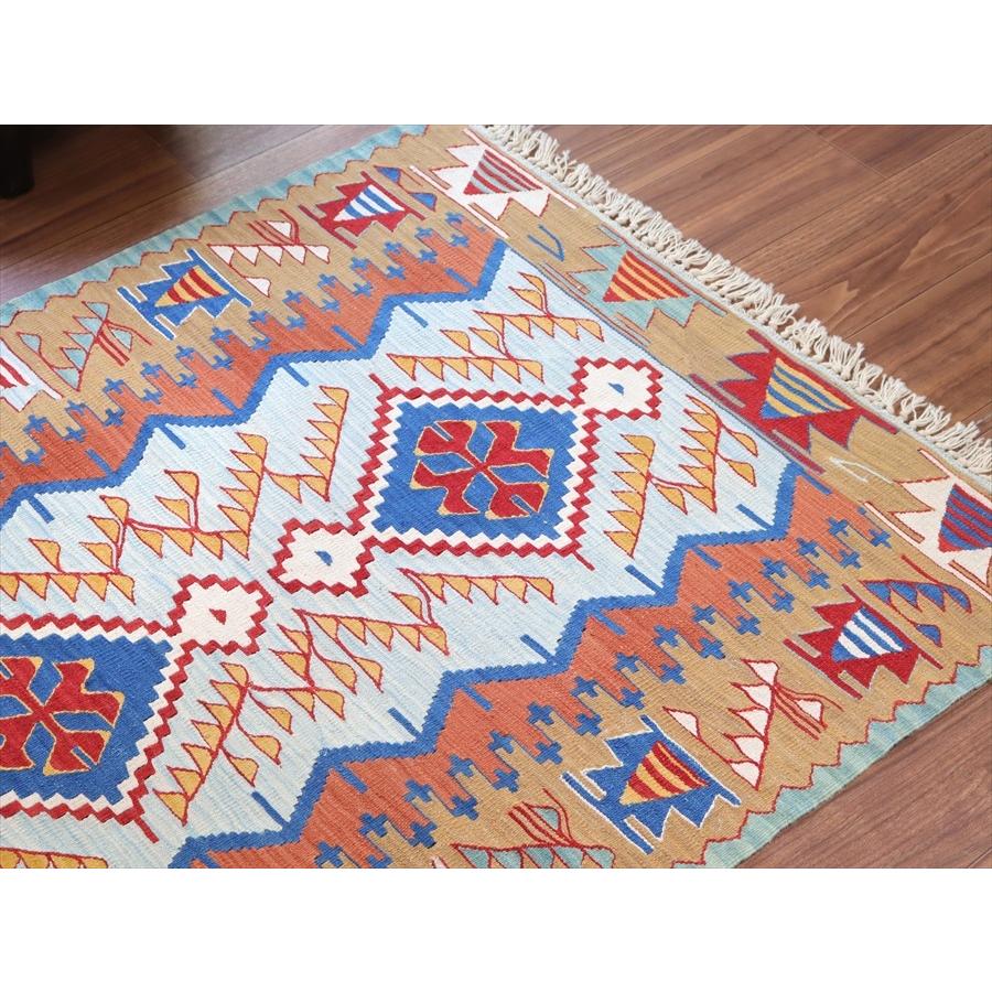 トルコ手織りキリム ウシャク 113x91cm 青いひし形メダリオン | ブランド登録なし | 02