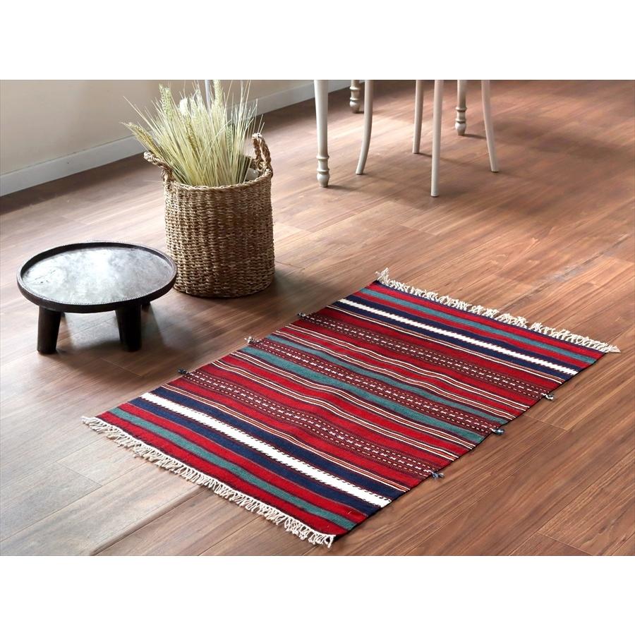 オールドキリム ヤージヴェディル 103x70cm ブルー＆レッド シンプルボーダー | ブランド登録なし | 01