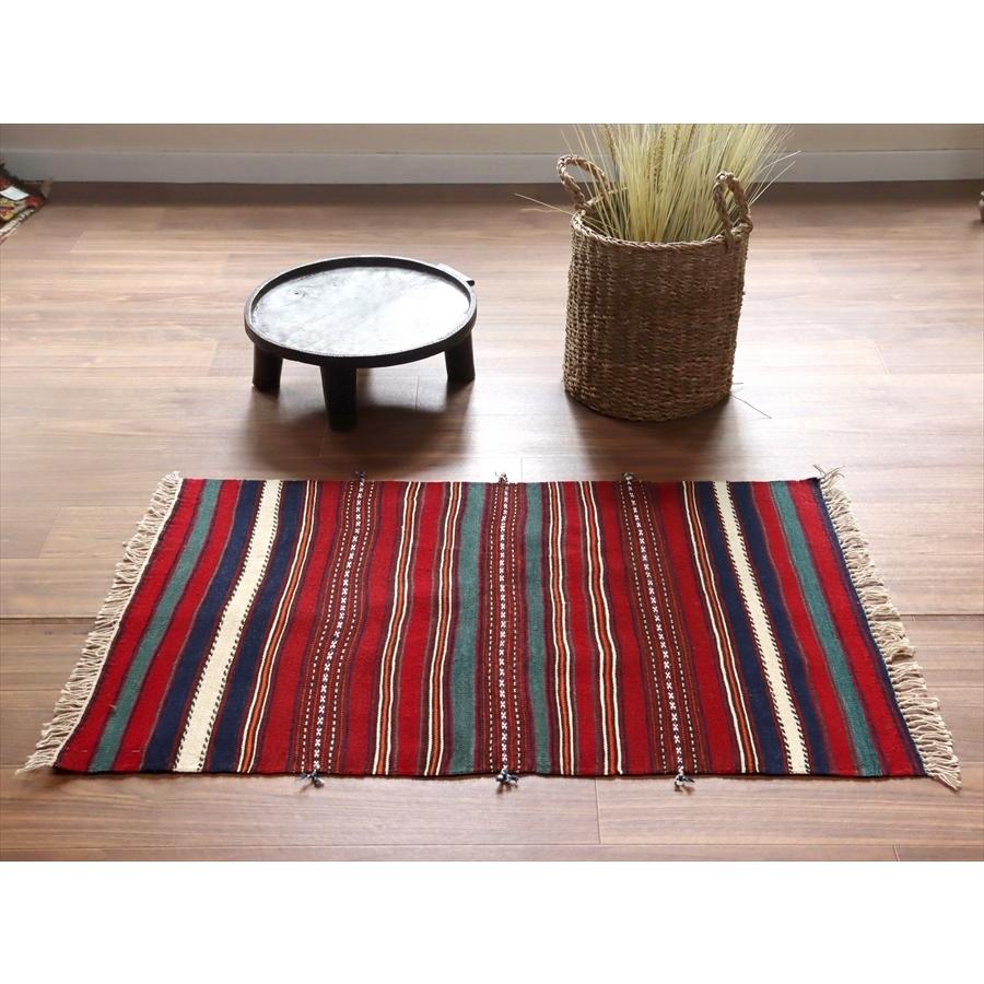 オールドキリム ヤージヴェディル 103x70cm ブルー＆レッド シンプルボーダー | ブランド登録なし | 02