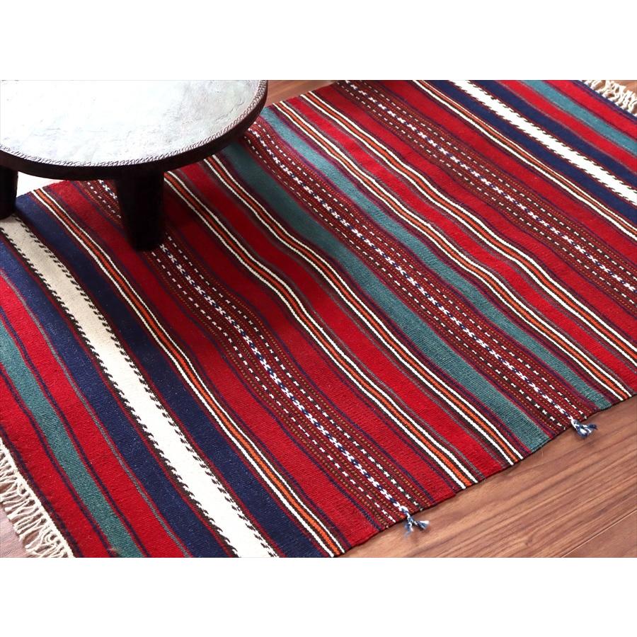 オールドキリム ヤージヴェディル 103x70cm ブルー＆レッド シンプルボーダー | ブランド登録なし | 03