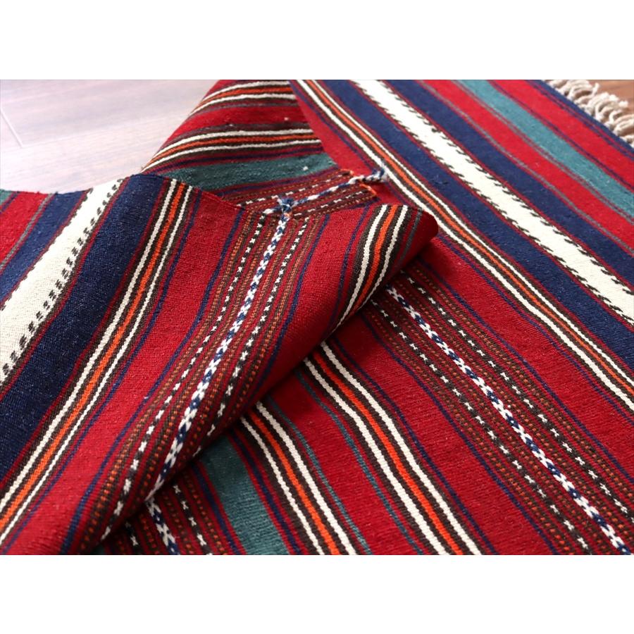 オールドキリム ヤージヴェディル 103x70cm ブルー＆レッド シンプルボーダー | ブランド登録なし | 06