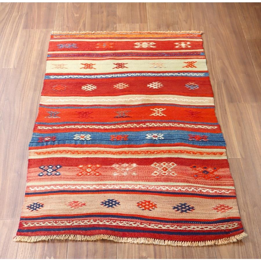 オールドキリム フェティエ 125x71cm レッド＆ブルー 収納袋を開いたキリム | ブランド登録なし