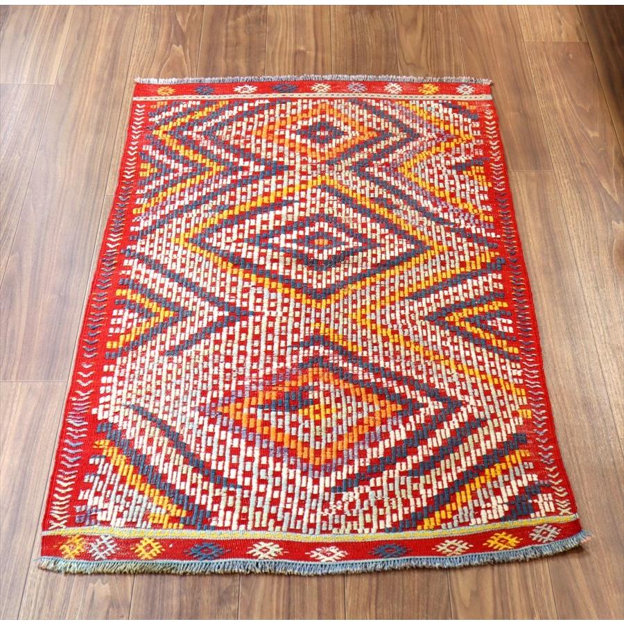 オールドキリム フェティエ/チェイレキ 128x80cm 赤にカラフルなジジム 連なるひし形 | ブランド登録なし