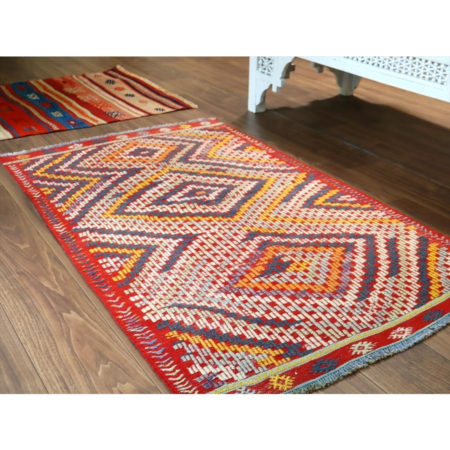 オールドキリム フェティエ/チェイレキ 128x80cm 赤にカラフルなジジム 連なるひし形 | ブランド登録なし | 03