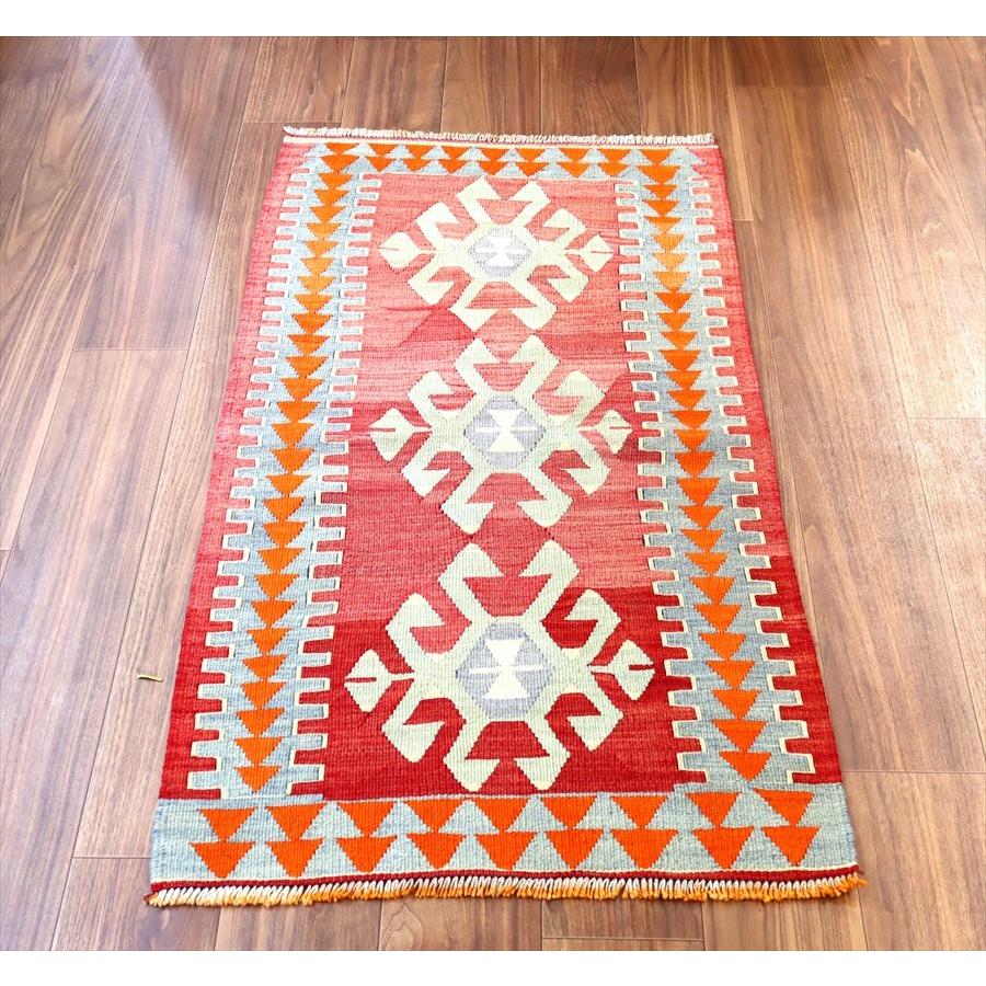 オールドキリム アフィヨン 123x67cm 3つのサソリ 明るいレッド | ブランド登録なし